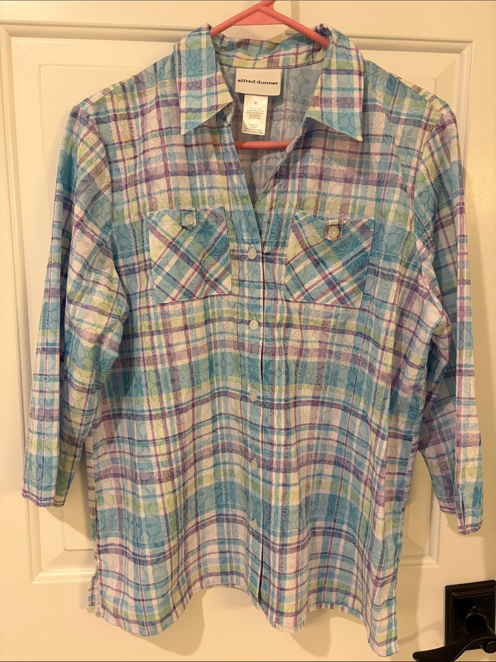 alfred dunner Blue Plaid Button-Front Women’s Shirt